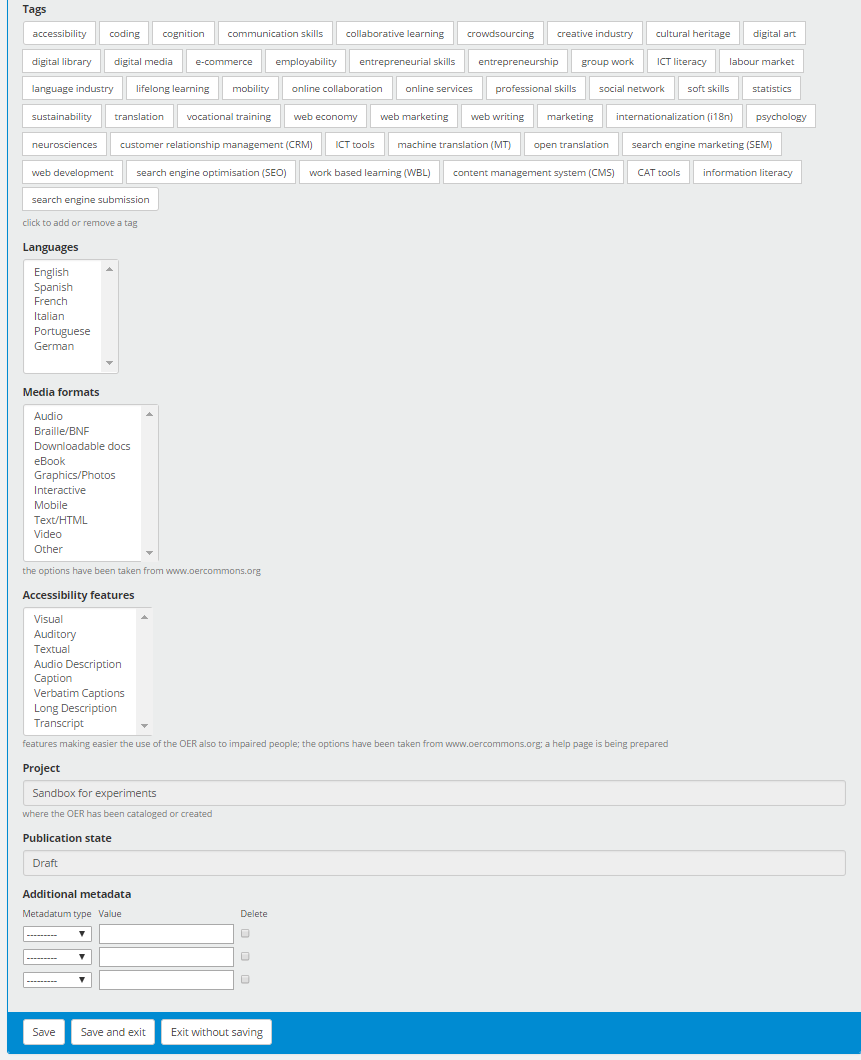 OER edit form - bottom section